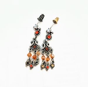 Vintage Mini Silver & Orange Chandelier Earring